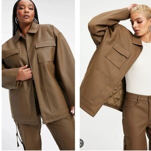 Good American Faux Leather Chore Zipper Front Collared Jacket Size 2 XL NW0T